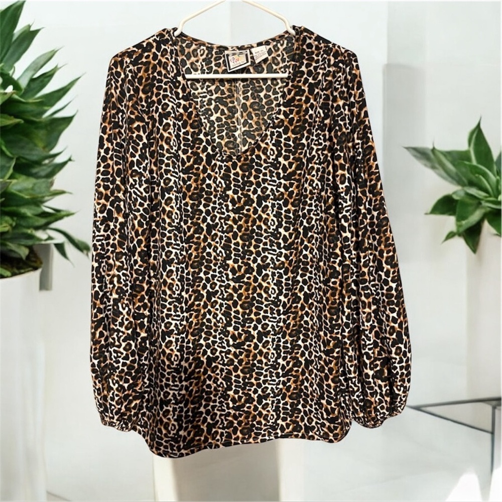 Take Two Relaxed Black and White Long Sleeve Animal Print Blouse XL